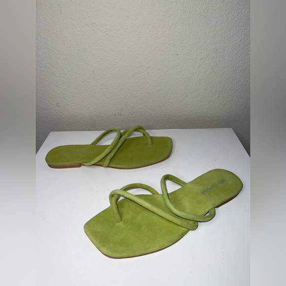 Jeffrey Campbell Rania Green Suede Slip On Strappy Flat Sandal Shoes Sz 7/38 - Picture 2 of 5